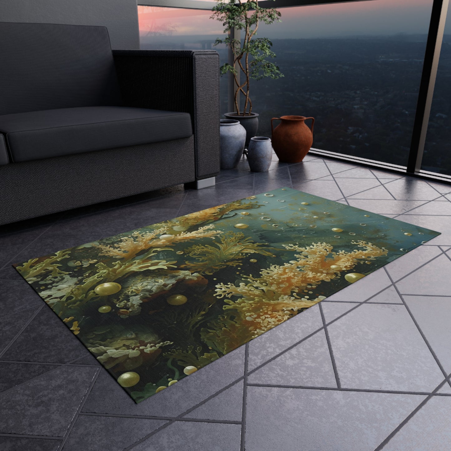 Elegant Sea Moss Rug- Coastal Outdoor Rug