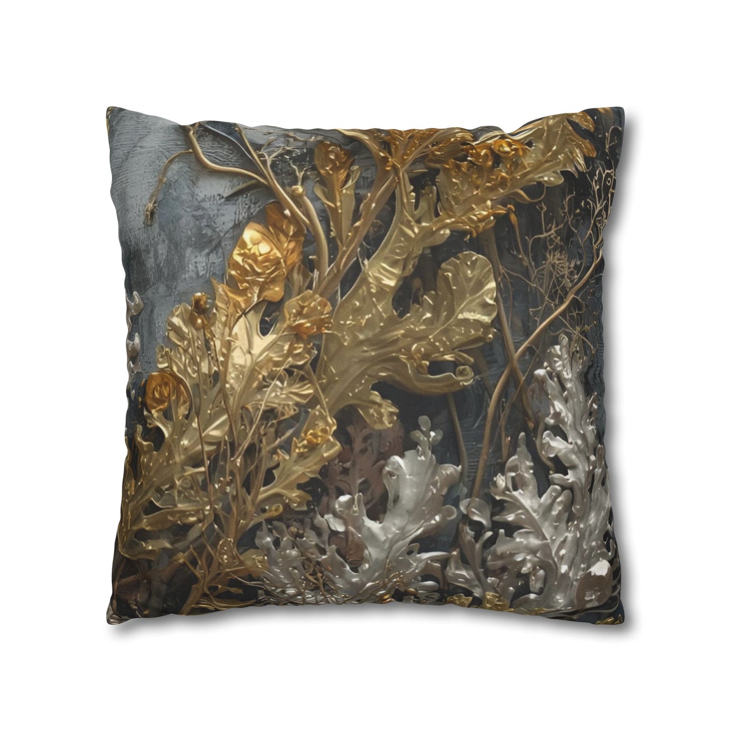 Elegant Gold and Silver Sea Moss Decorative Pillowcase