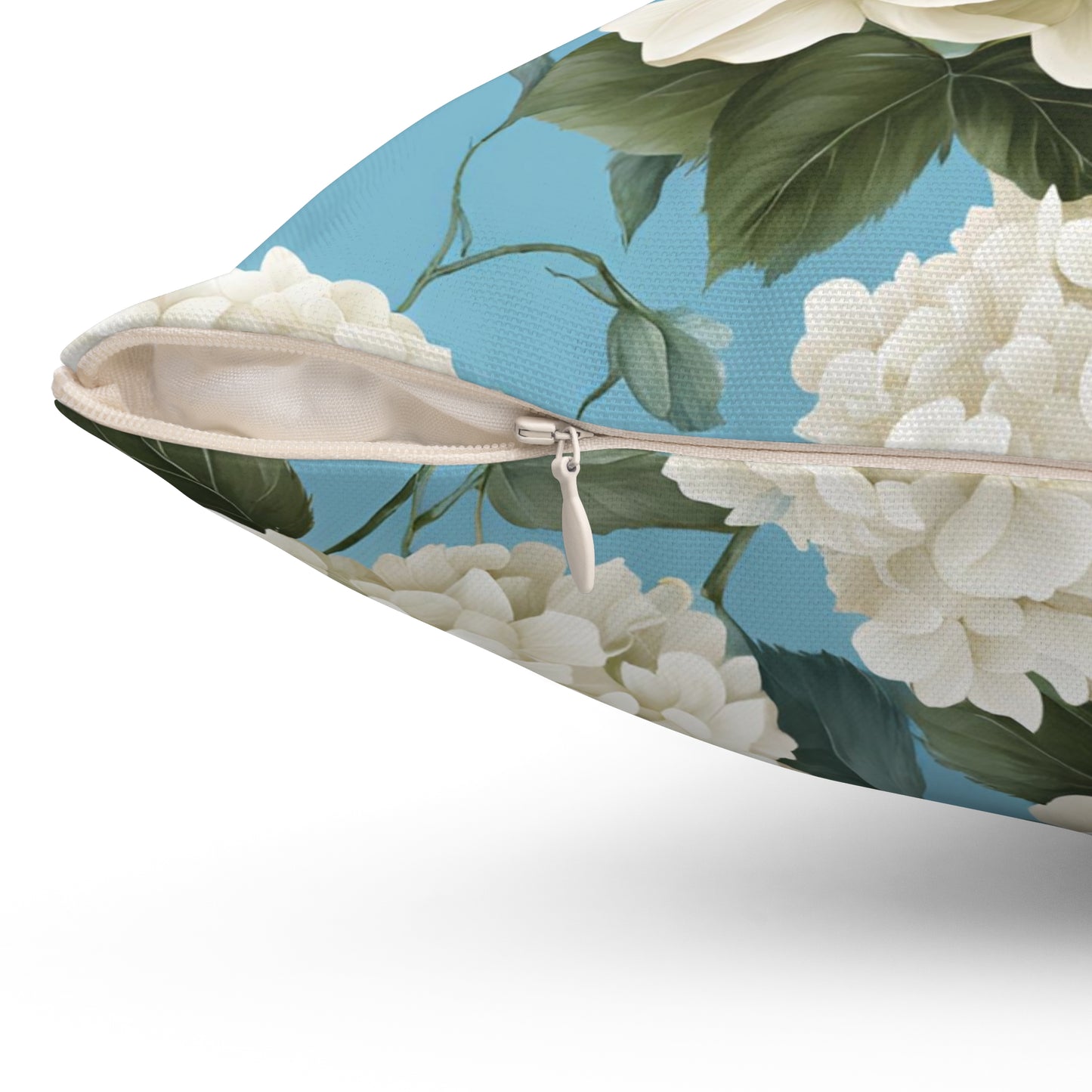 Ocean Blue Floral Square Pillow - Elegant Hydrangea Design for Cozy Decor