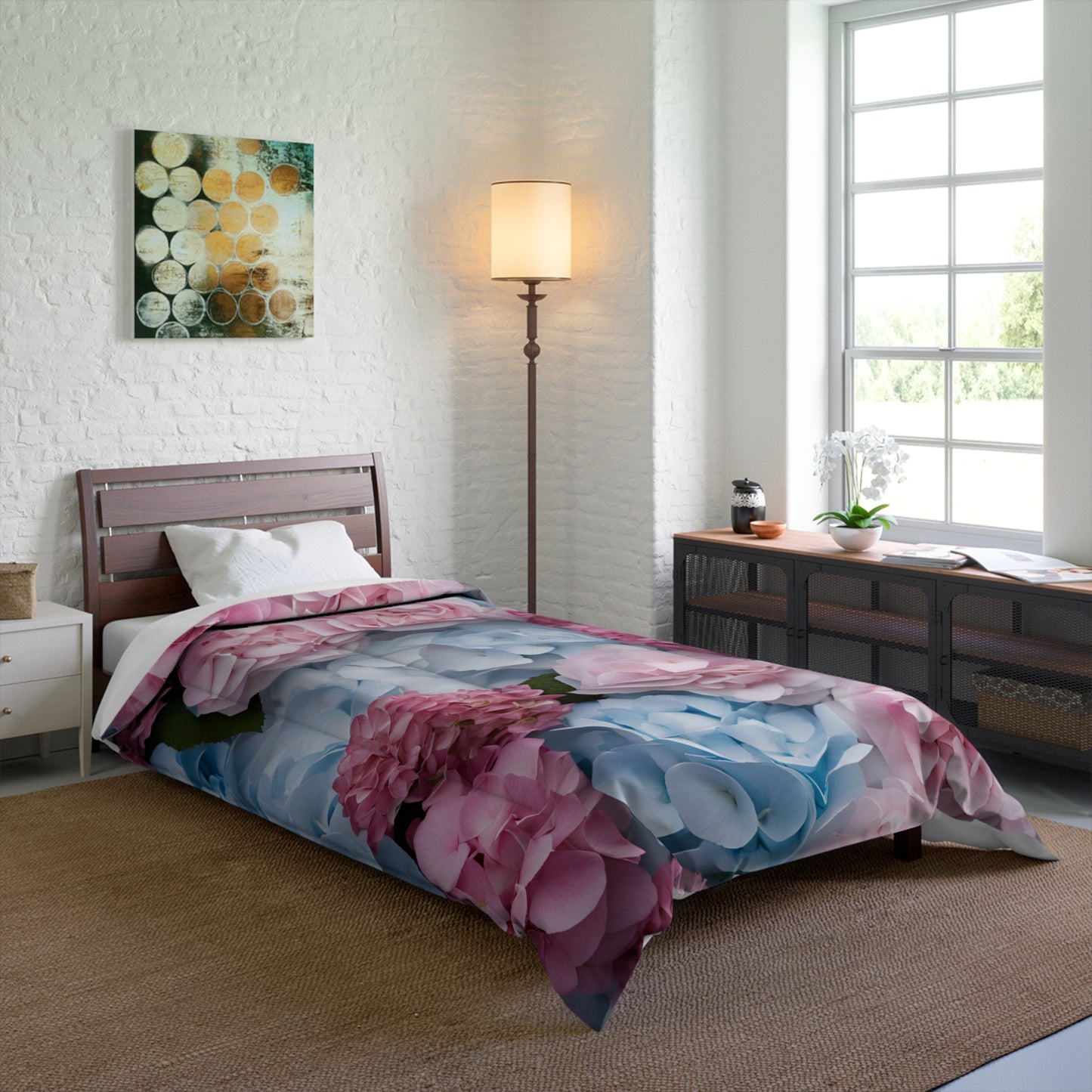 Pink and Blue Floral Comforter Set