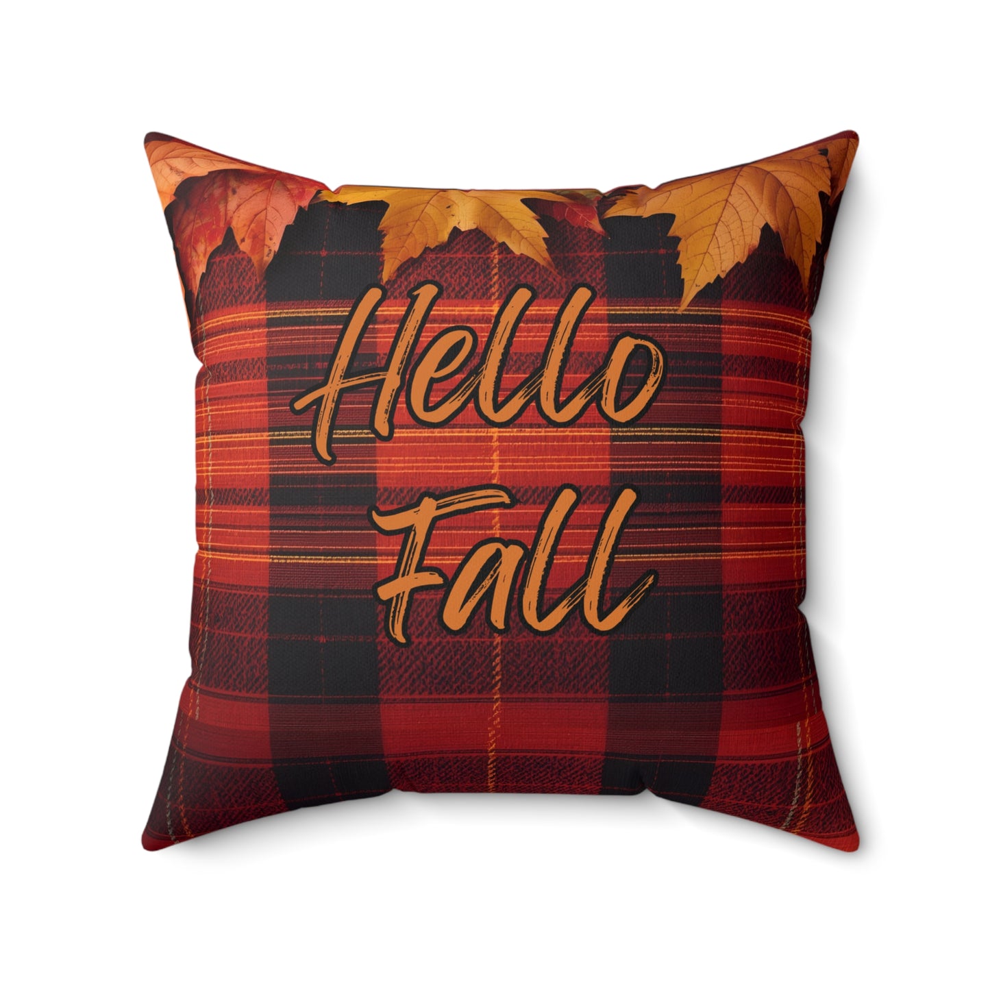 Hello Fall Plaid Autumn Themed Square Pillow