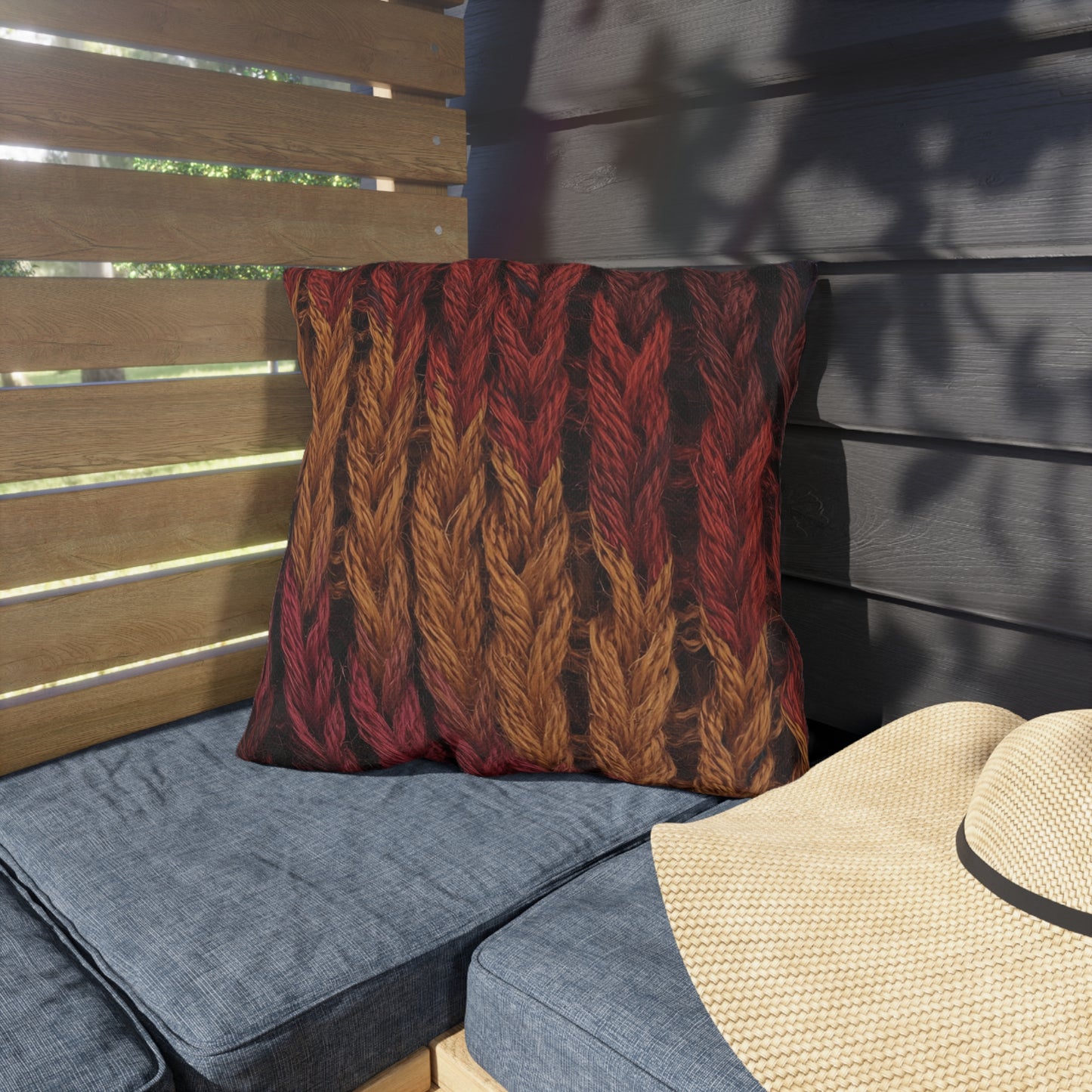 Cozy Fall Knit Square Outdoor Pillow