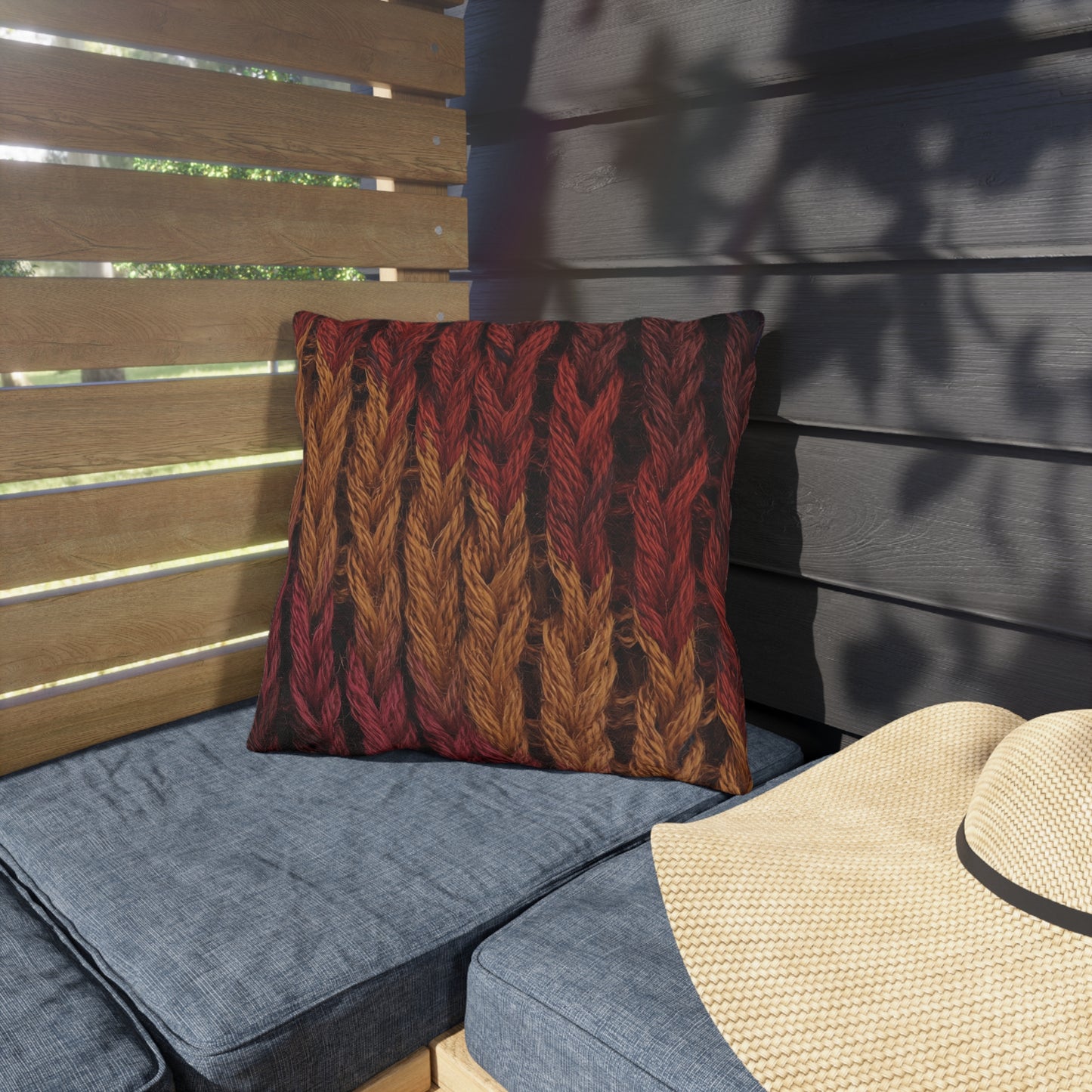 Cozy Fall Knit Square Outdoor Pillow