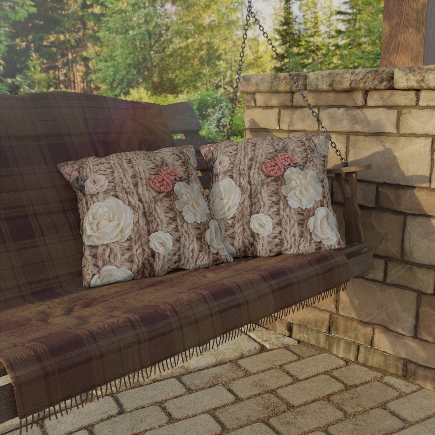 Cottage Rose Knit Outdoor Pillows