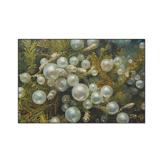 Elegant Sea Moss Coastal Floor Mat with Pearl Design