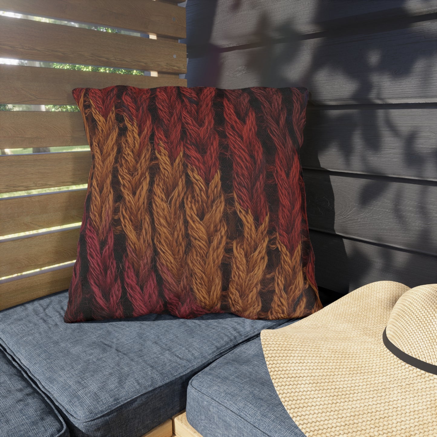 Cozy Fall Knit Square Outdoor Pillow
