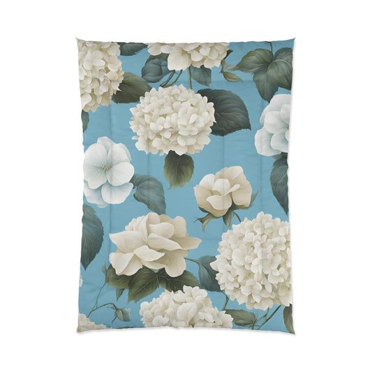 Sky Blue Floral with Hydrangeas and Roses Comforter