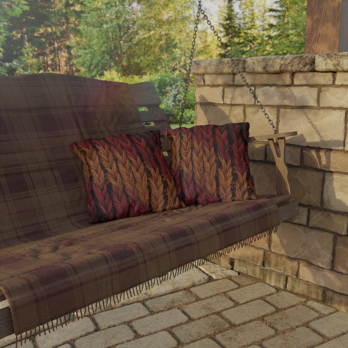Cozy Fall Knit Square Outdoor Pillow
