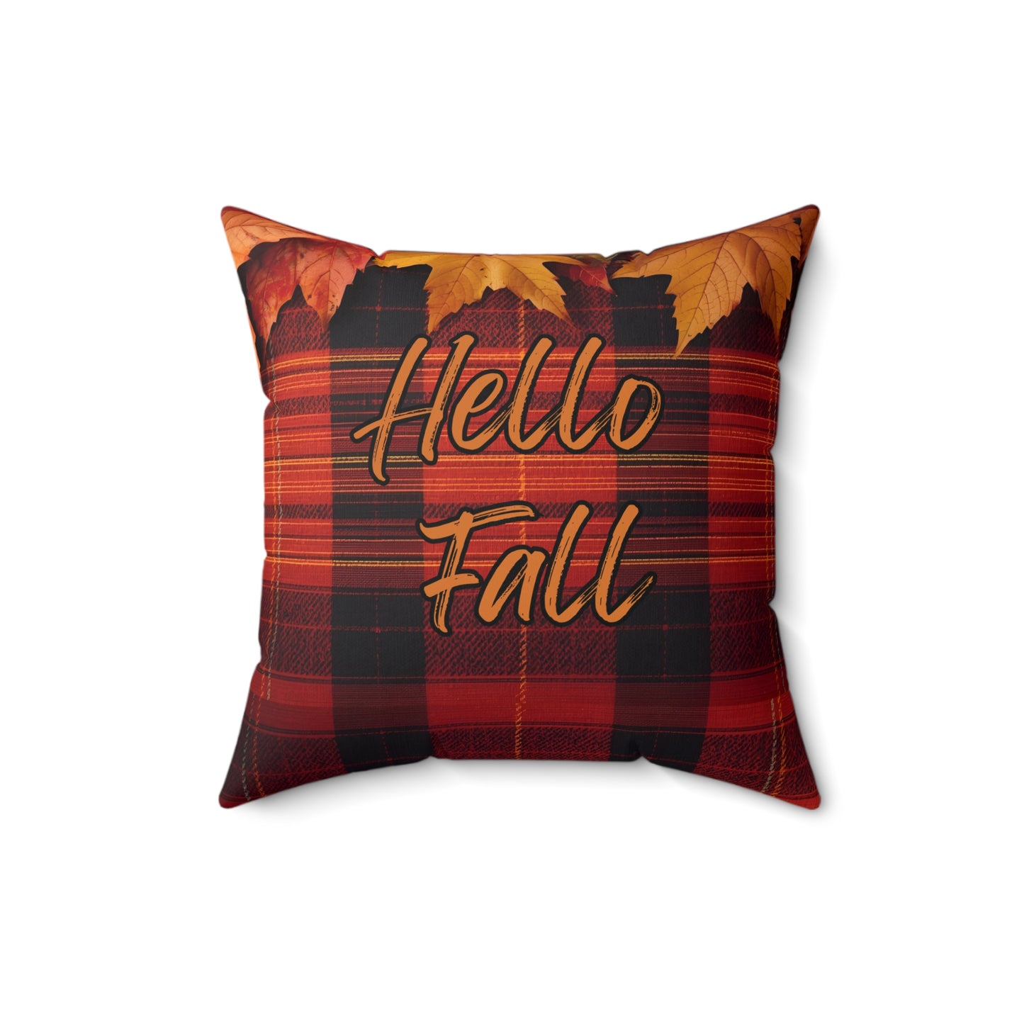 Hello Fall Plaid Autumn Themed Square Pillow