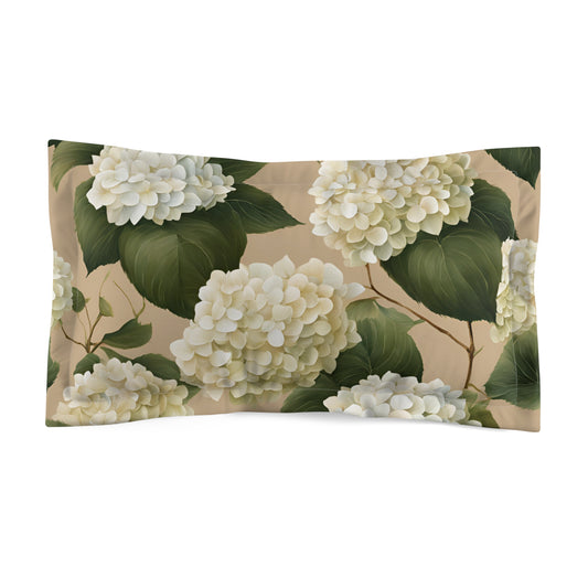 Tan and White Hydrangea Floral Microfiber Pillow Sham