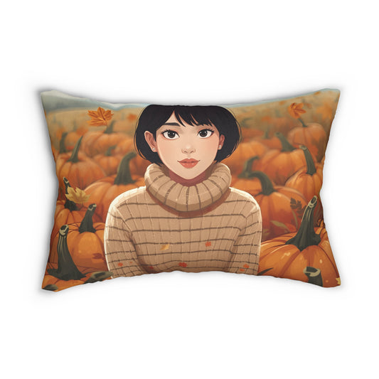 Autumn Cozy Lumbar Pillow Asian Girl