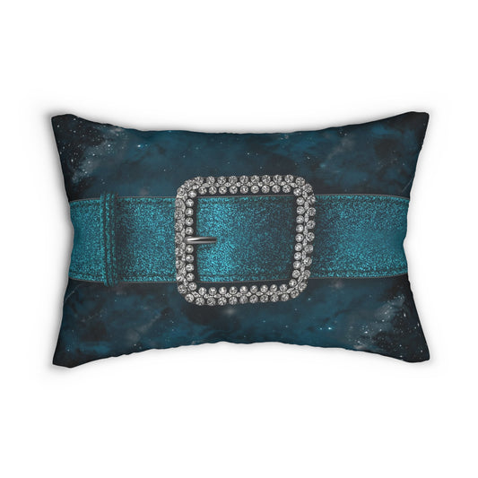 Elegant Blue Lumbar Pillow with Sparkling Buckle Design