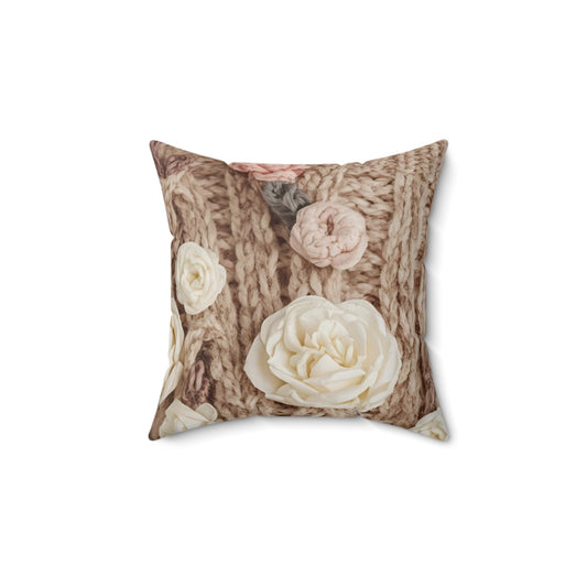Cottage Rose Knit Floral Pillow
