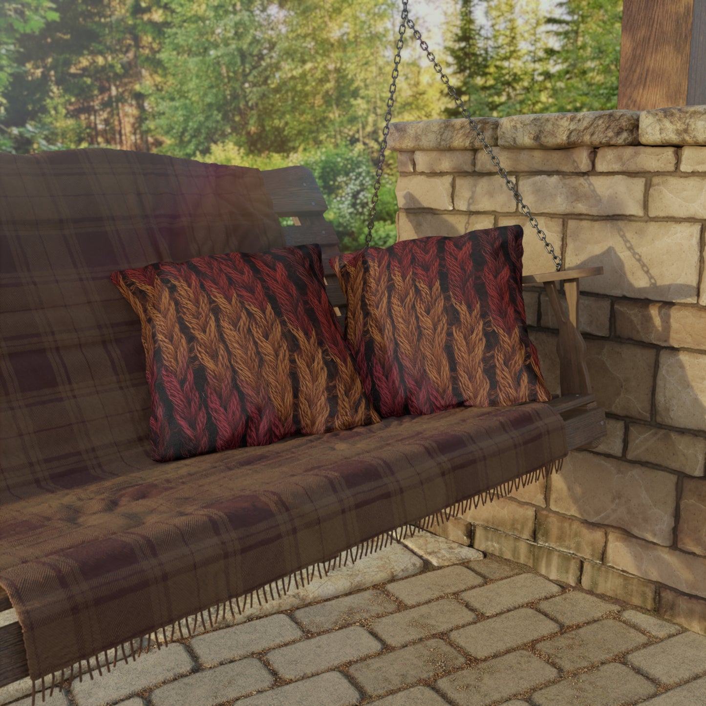 Cozy Fall Knit Square Outdoor Pillow