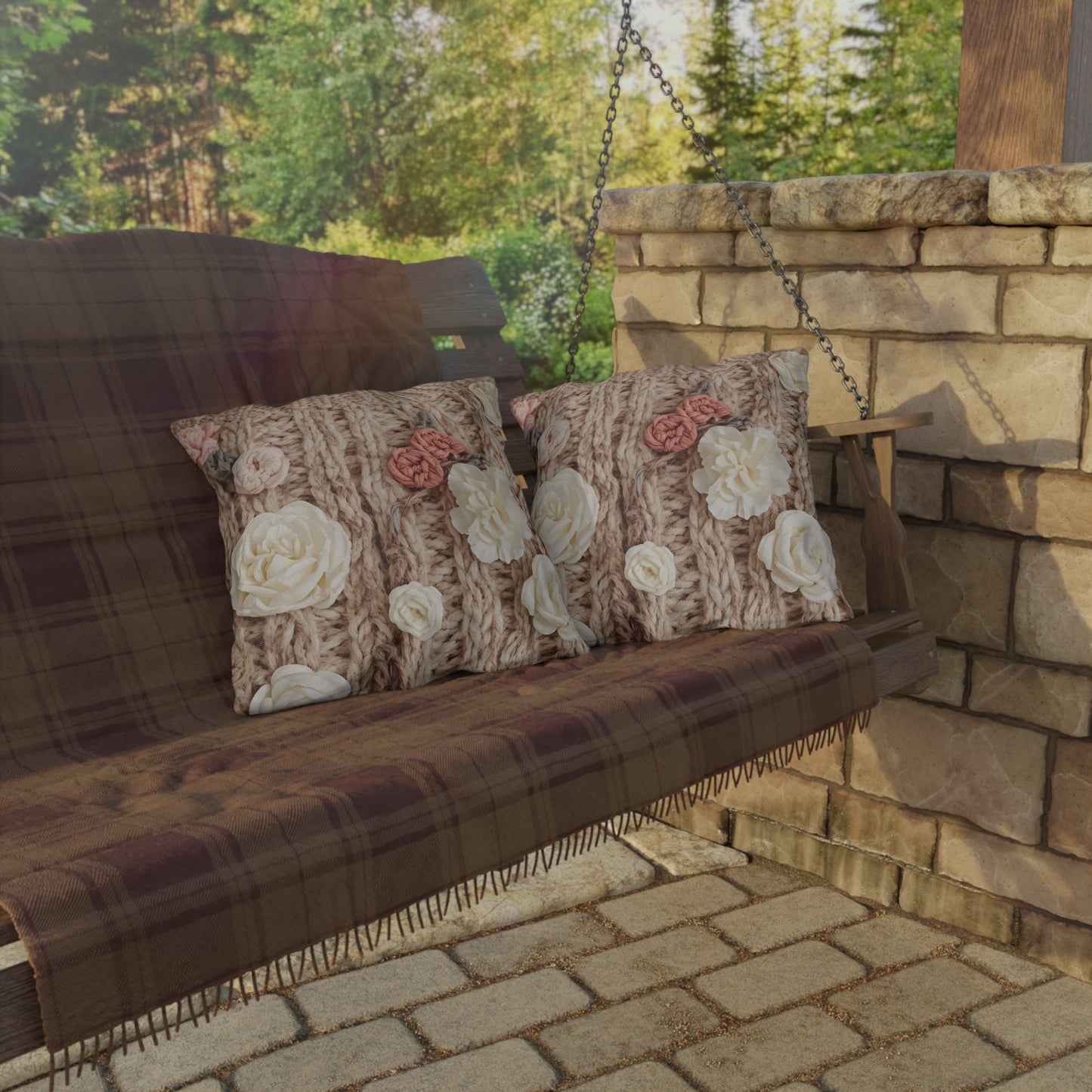 Cottage Rose Knit Outdoor Pillows