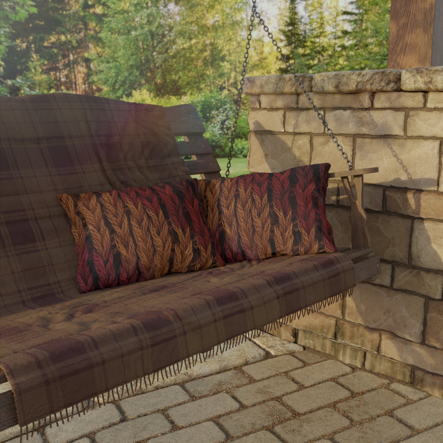 Cozy Fall Knit Square Outdoor Pillow