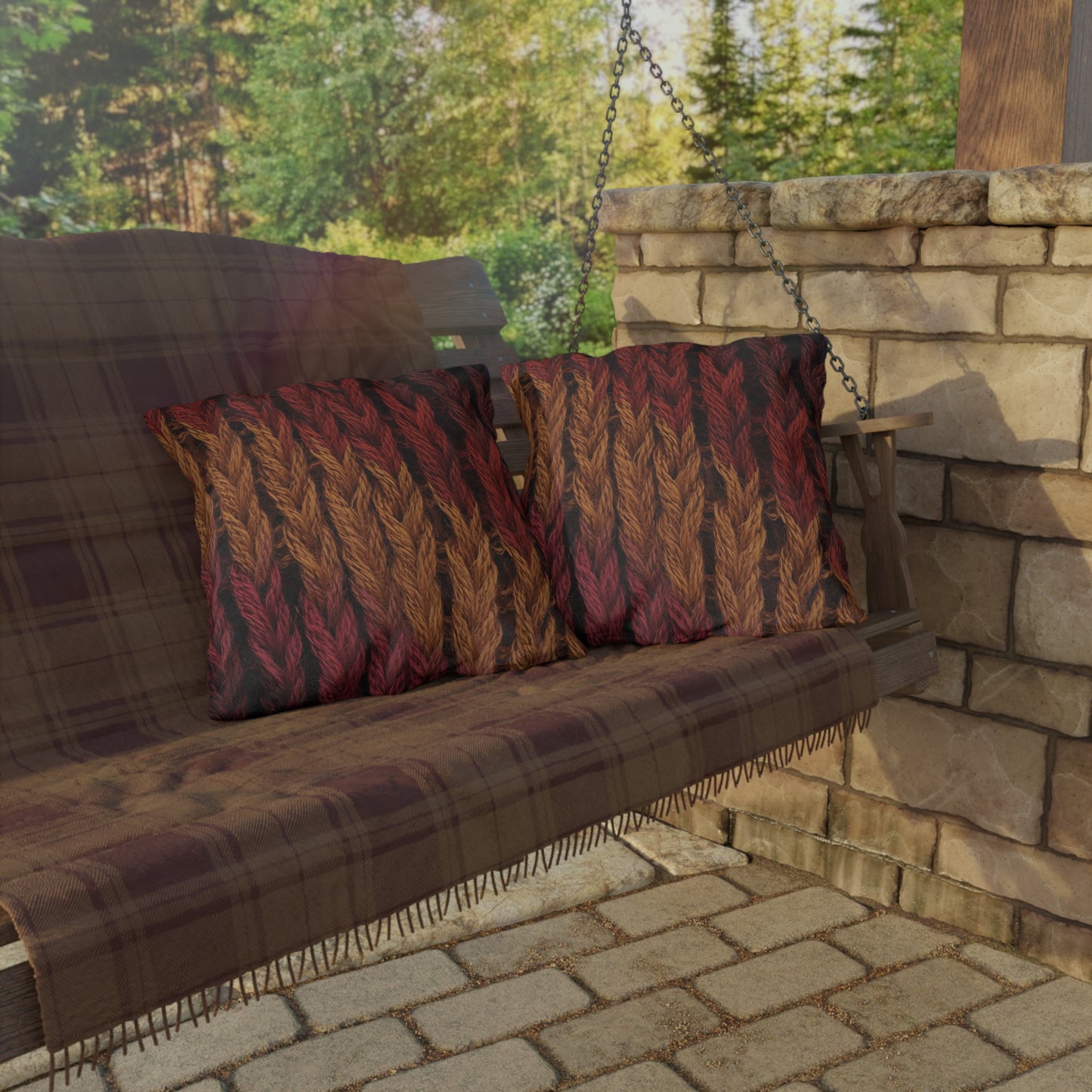 Cozy Fall Knit Square Outdoor Pillow