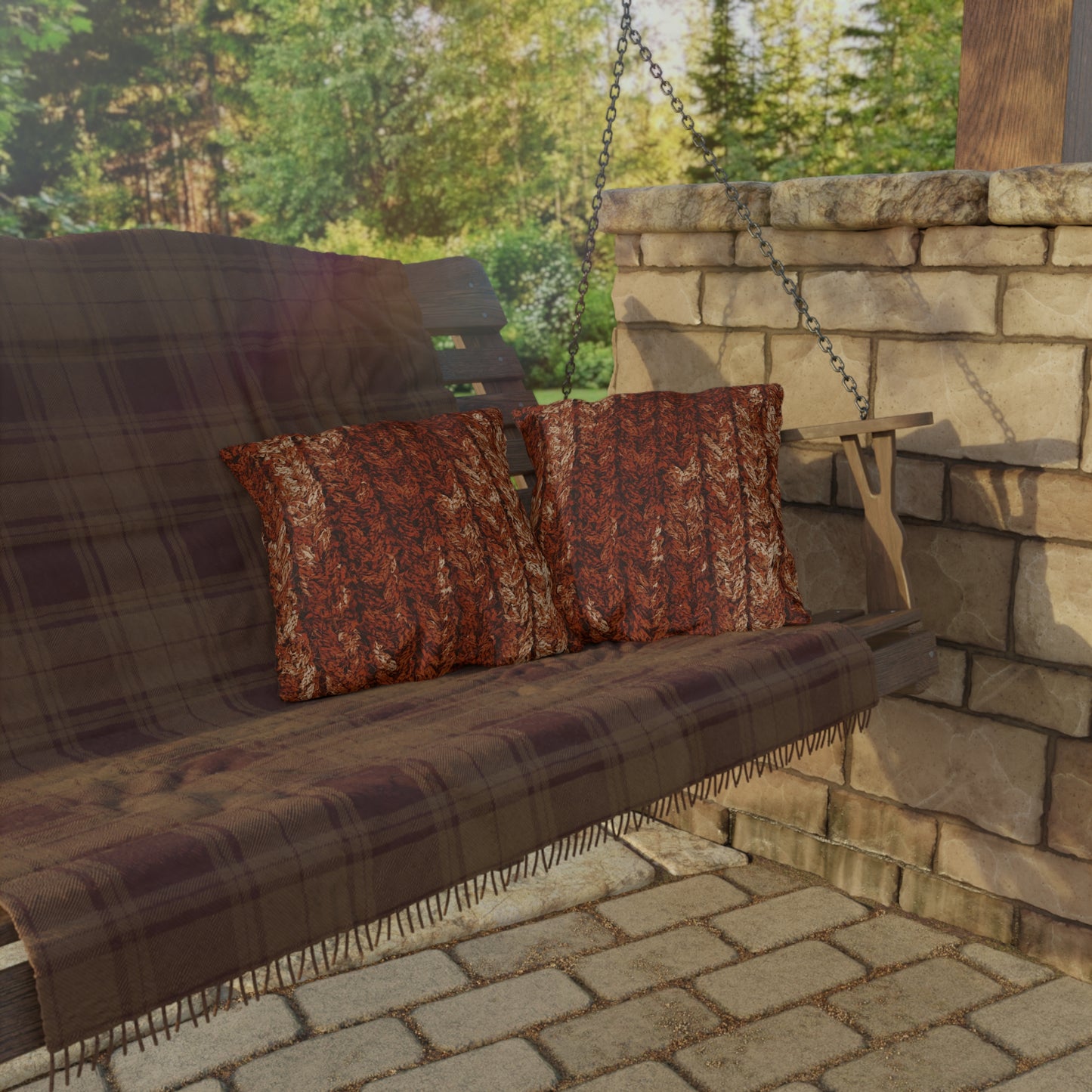 Autumn Knit Pattern Outdoor Pillows