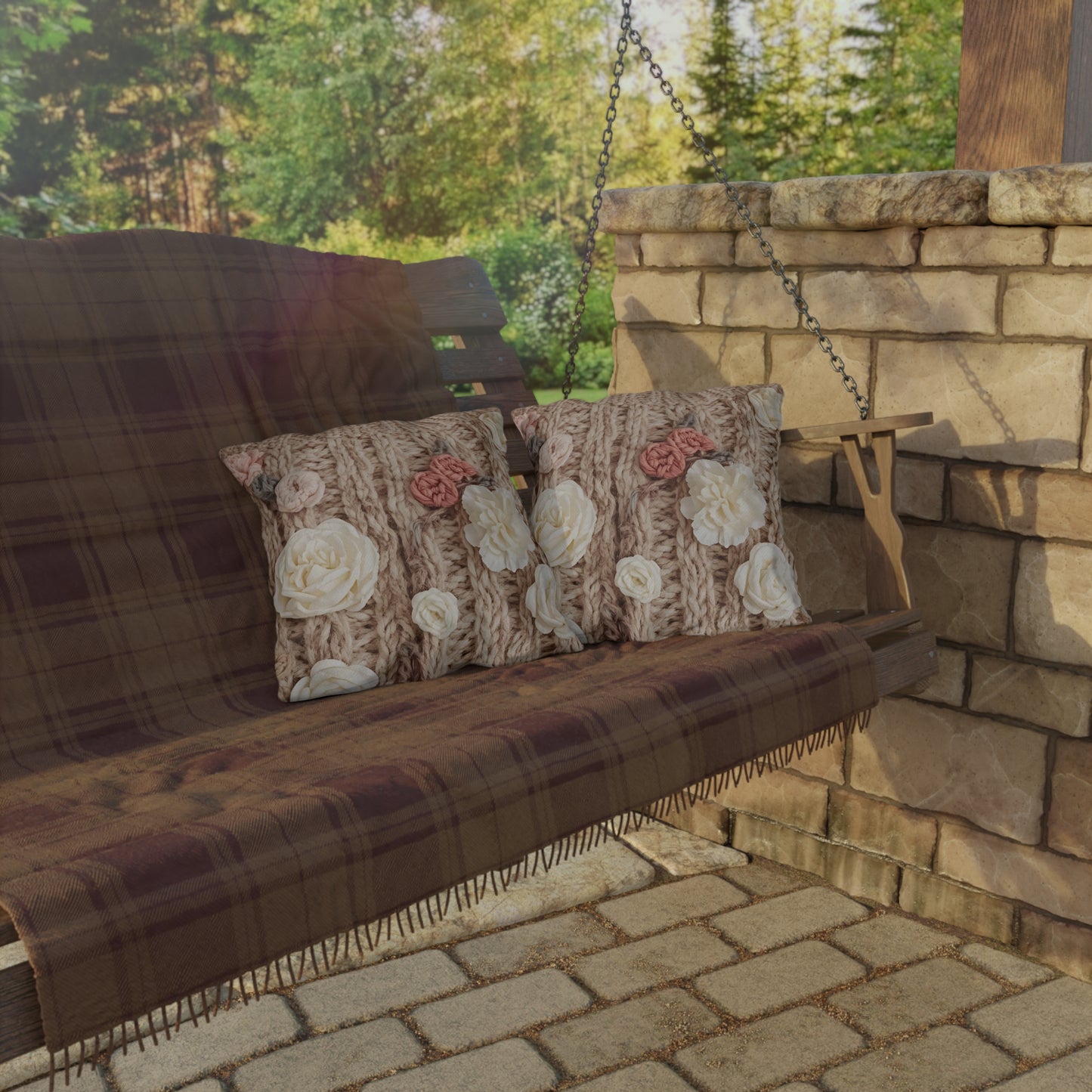 Cottage Rose Knit Outdoor Pillows