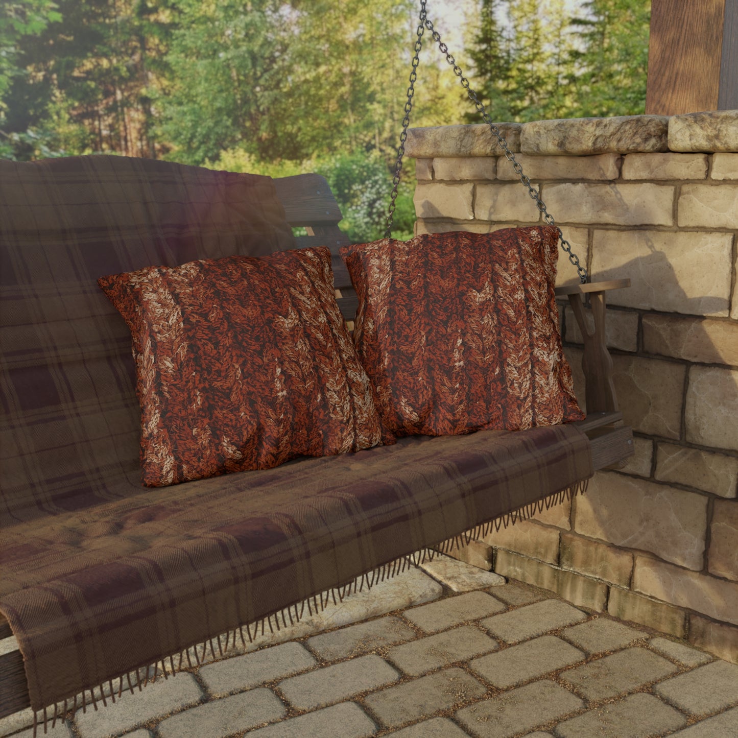 Autumn Knit Pattern Outdoor Pillows