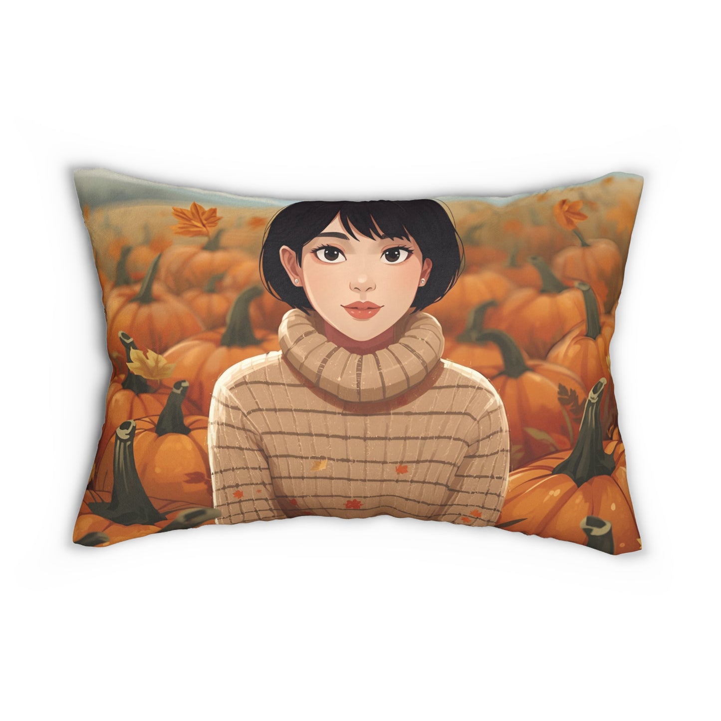Autumn Cozy Lumbar Pillow Asian Girl