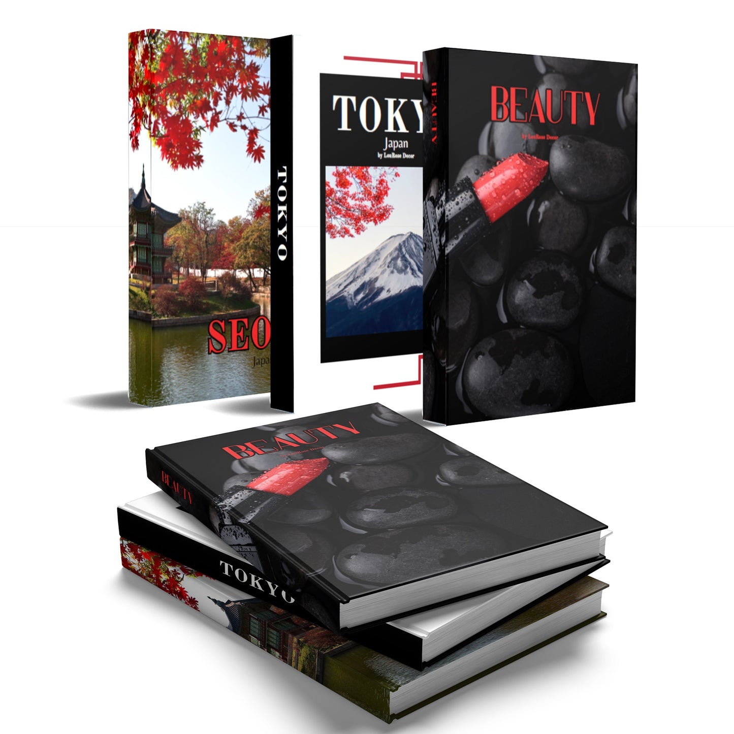 Seoul Tokyo Beauty Red Decorative Book Sets-Book Sets-LouRose Decor-LouRose Decor